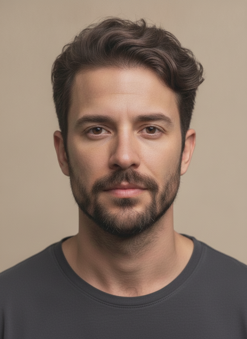 Depois — corte e barba de visagismo