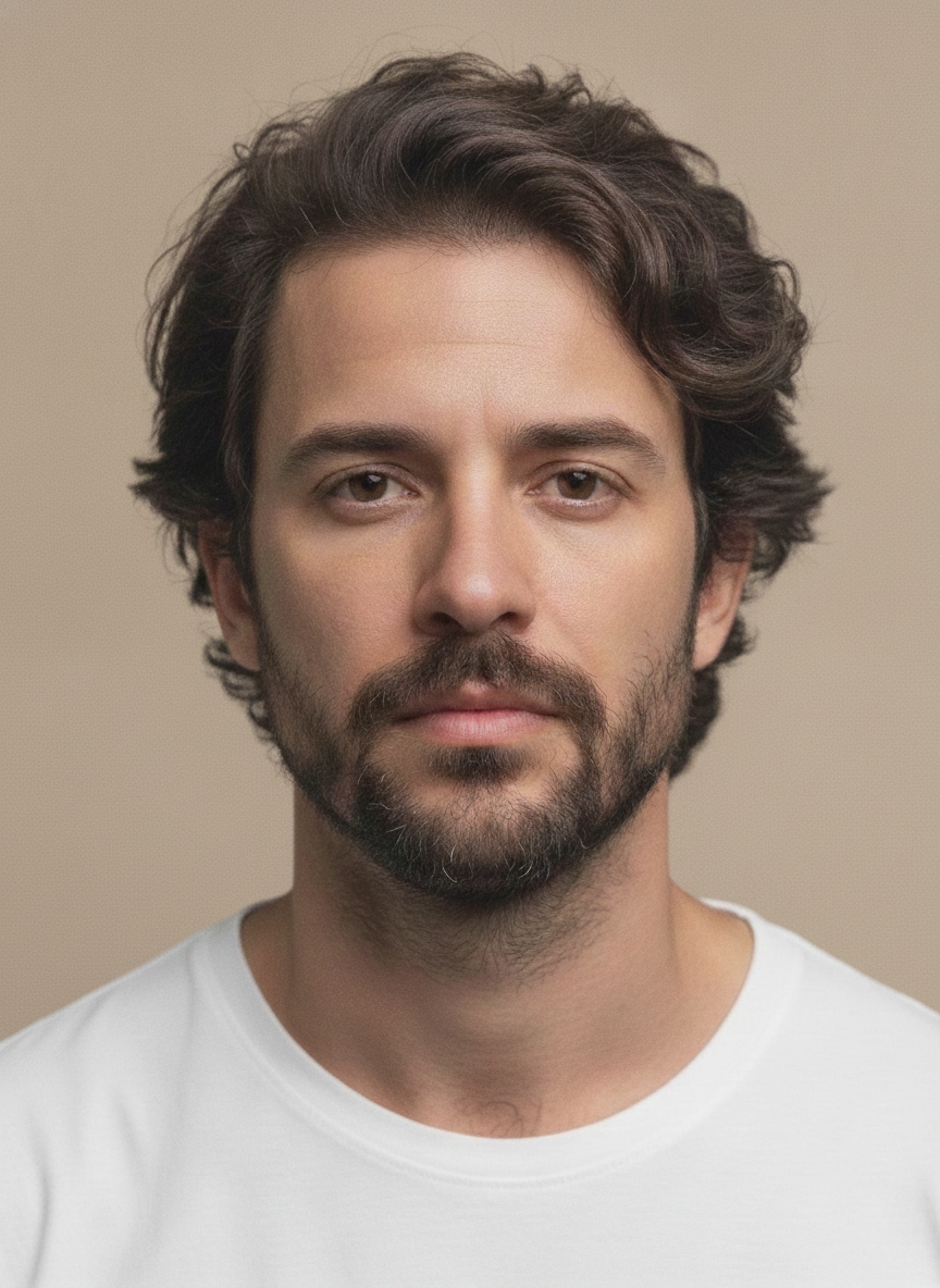 Antes — corte crescido e barba por fazer